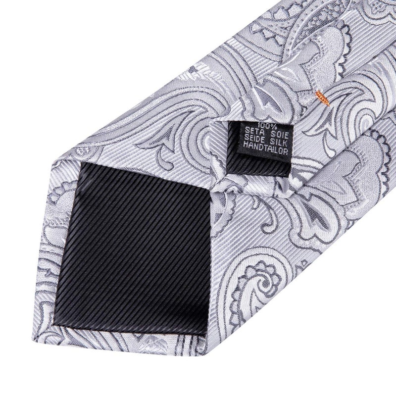 DiBanGu Silk Ties for Men Necktie and Lapel Pin Brooch Set Formal Woven Paisley Plaid Striped Solid Tie Wedding Party, Silver Grey - Image 5